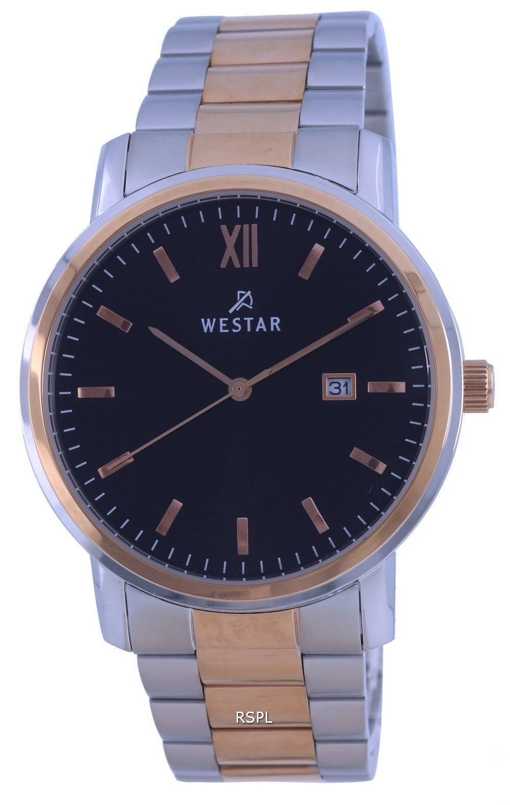 Westar Black Dial Two Tone Stainless Steel Quartz 50245 SPN 603 Mens Watch