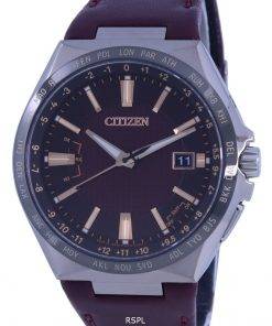 Citizen Attesa World Time Burgundy Dial Leather Strap Eco-Drive CB0216-07W 100M Men's Watch