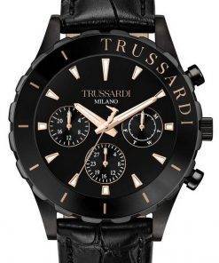 Trussardi T-Logo Black Dial Leather Strap Quartz R2451143003 Men's Watch