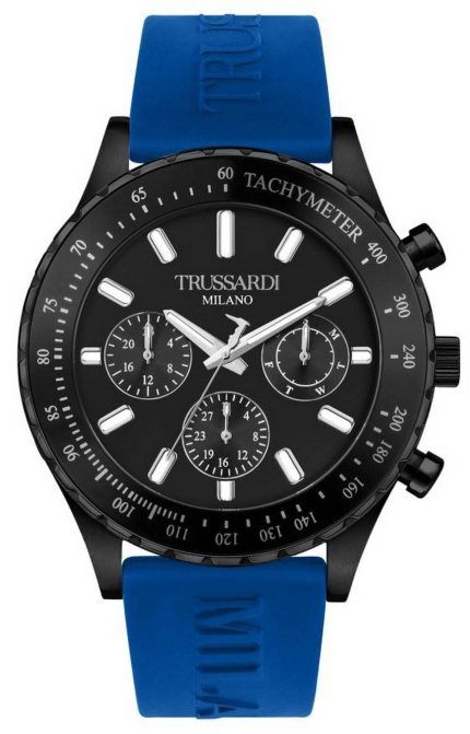 Trussardi T-Logo Tachymeter Black Dial Silicon Strap Quartz R2451148001 Men's Watch