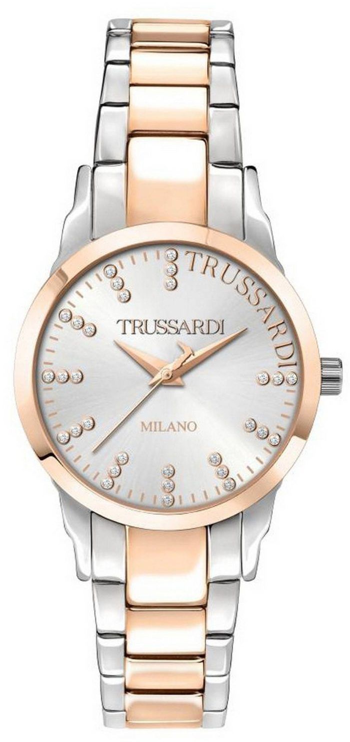 Trussardi T-Bent Crystal Accents Two Tone Stainless Steel Quartz R2453141501 Women's Watch