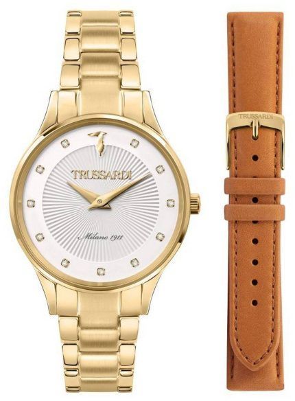 Trussardi Gold Edition Crystal Accents White Dial Quartz R2453149501 Women's Watch