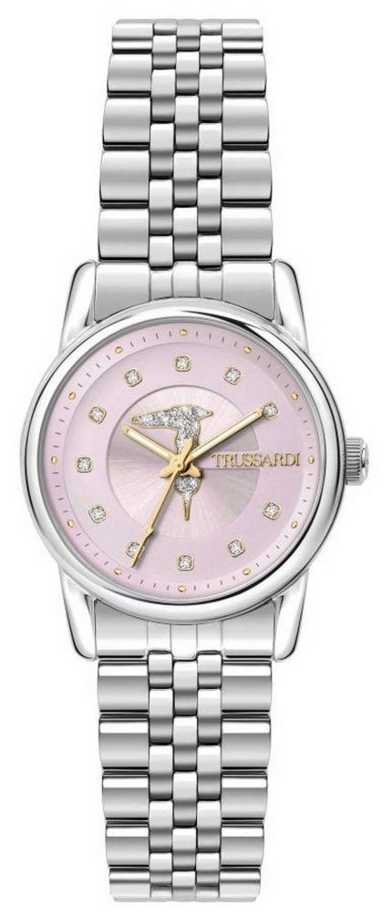 Trussardi T-Joy Crystal Accents Pink Dial Stainless Steel Quartz R2453150504 Women's Watch