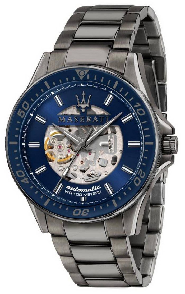 Maserati Sfida Skeleton Blue Dial Stainless Steel Automatic R8823140001 100M Mens Watch