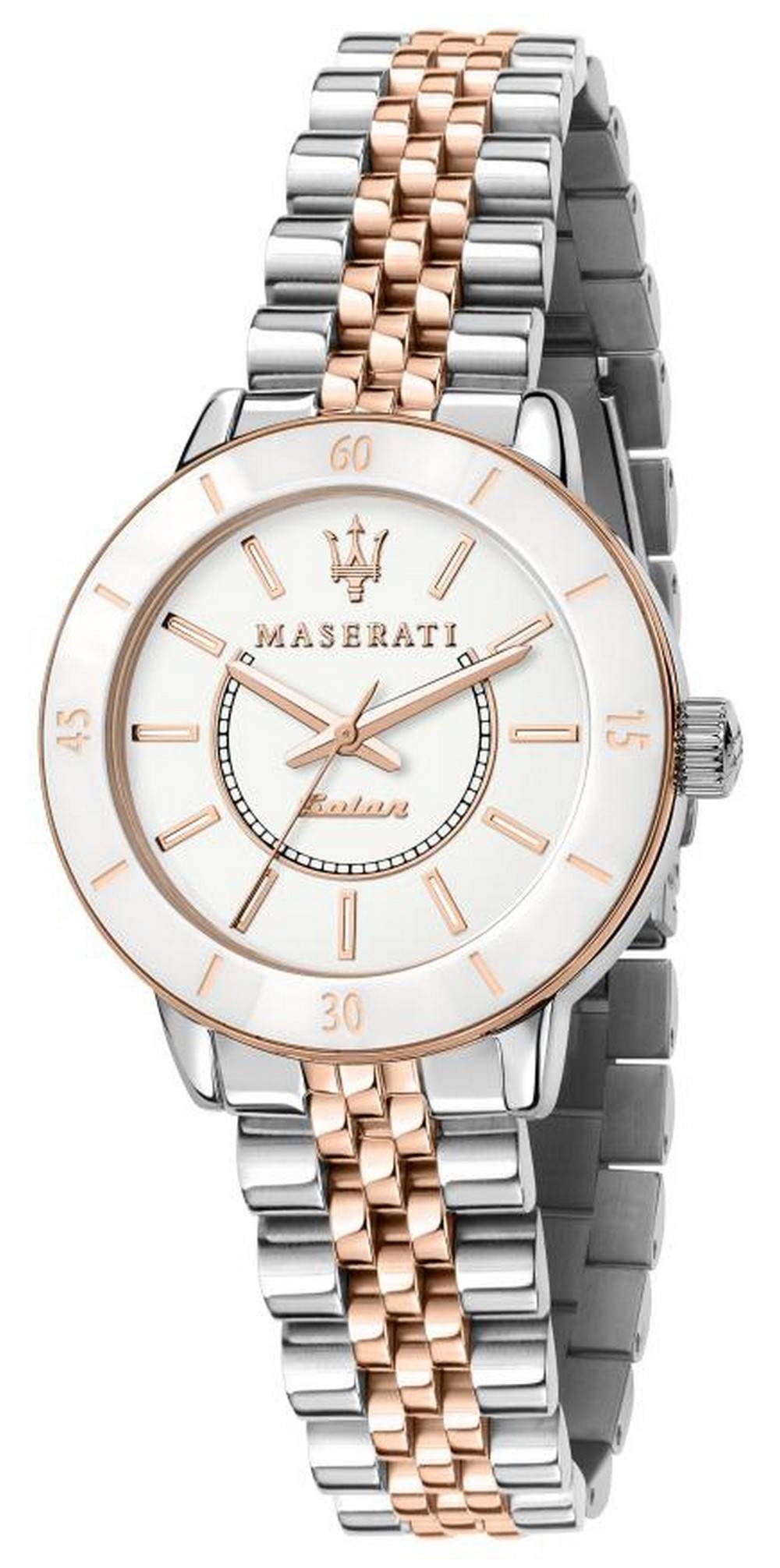 Maserati Successo White Dial Two Tone Stainless Steel Solar R8853145504 Womens Watch