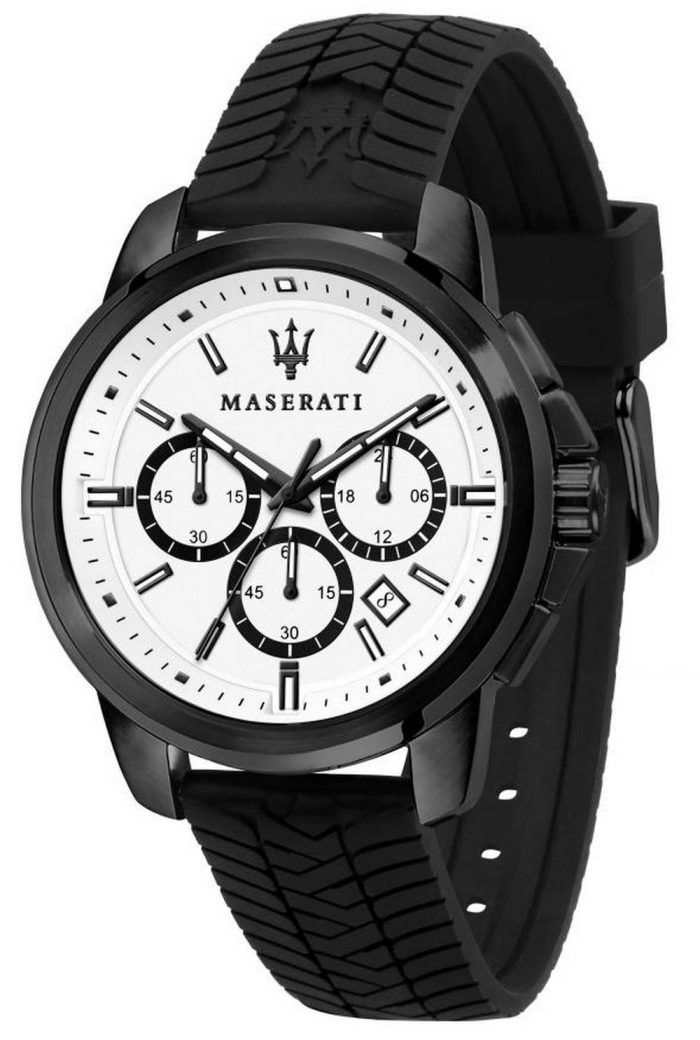 Maserati Successo Chronograph White Dial Silicon Strap Quartz R8871621010 Mens Watch