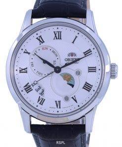 Orient Sun  Moon White Dial Leather Strap Automatic RA-AK0008S00C Mens Watch