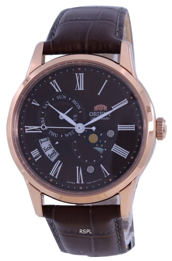 Orient Sun  Moon Brown Dial Leather Strap Automatic RA-AK0009T00C Mens Watch