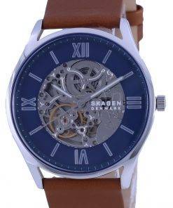 Skagen Holst Blue Skelton Dial Leather Strap Automatic SKW6736 Mens Watch
