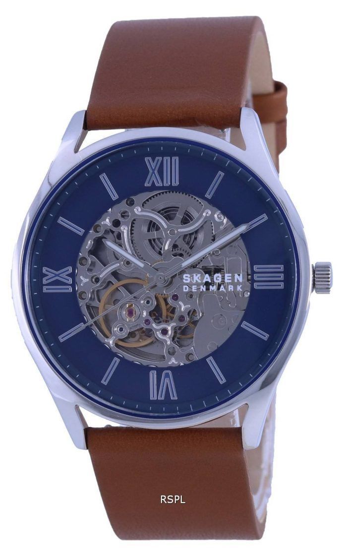 Skagen Holst Blue Skelton Dial Leather Strap Automatic SKW6736 Mens Watch