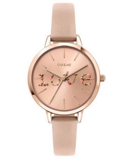 Oui & Me Fleurette Rose Gold Sunray Dial Leather Strap Quartz ME010018 Women's Watch