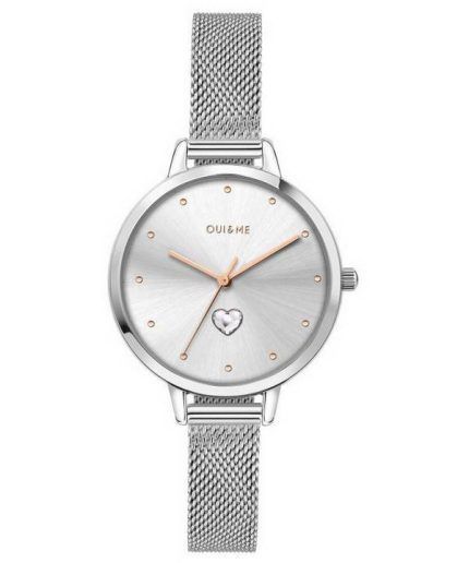 Oui & Me Petite Amourette Silver Sunray Dial Leather Strap Quartz ME010140 Women's Watch