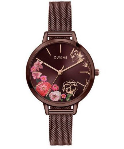 Oui  Me Fleurette Burgundy Sunray Dial Stainless Steel Quartz ME010159 Womens Watch