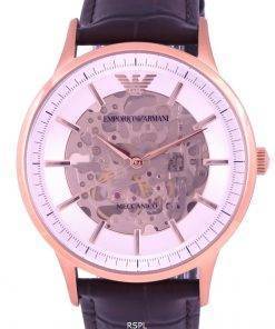 Emporio Armani Skeleton Leather Silver Dial Automatic AR60039 Mens Watch
