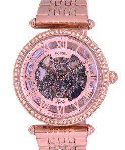 Fossil Lyric Crystal Accents Rose Gold Stainless Steel Skeleton Dial Automatic ME3198 Womens Watch