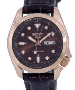 Seiko 5 Sports Compact Leather Brown Dial Automatic SRE006 SRE006K1 SRE006K 100M Womens Watch