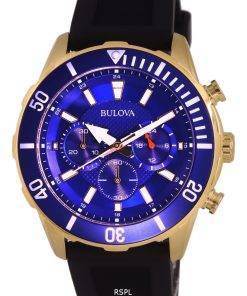 Bulova Sport Chronograph Silicon Blue Dial Quartz 98A244 100M Mens Watch