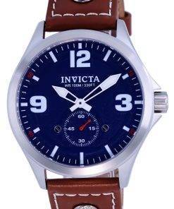 Invicta Aviator Leather Strap Blue Dial Quartz 39185 100M Mens Watch
