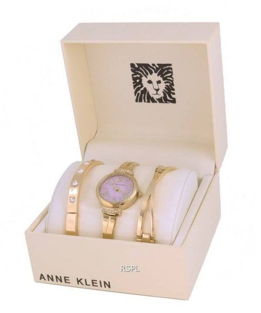 Anne Klein Gold Tone Crystal Accents Purple Dial Quartz 2244LVST Womens Watch