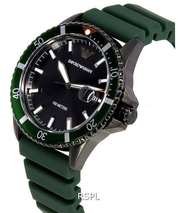 Emporio Armani Green Silicon Black Dial Quartz AR11464 100M Men's Watch