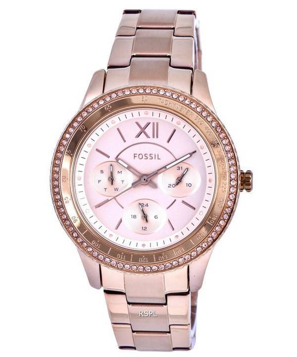 Fossil Stella Sport Tachymeter Crystal Accents Rose Gold Tone Dial Quartz ES5106 Womens Watch