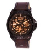 Fossil Bronson Leather Skeleton Dial Automatic ME3219 Mens Watch