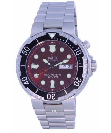 Ratio FreeDiver Red Dial Stainless Steel Quartz 1050HA93-02V-RED 1000M Mens Watch