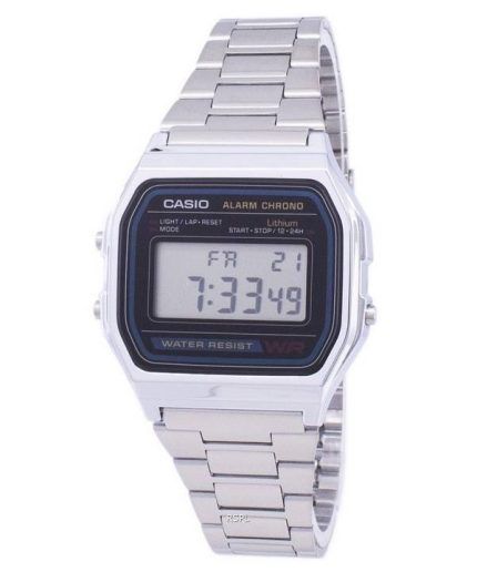 Casio Digital Stainless Steel Daily Alarm A158WA-1DF A158WA-1 Mens Watch