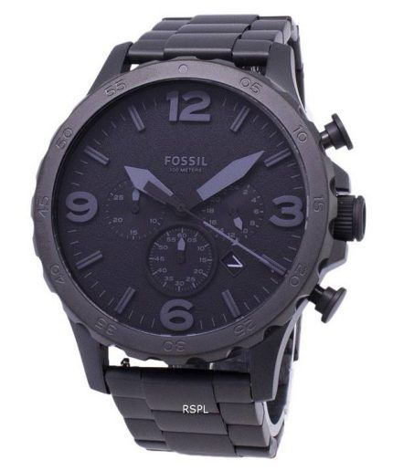 Fossil Nate Chronograph Black Dial Black Ion-plated JR1401 Mens Watch