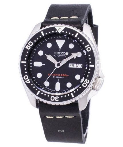 Seiko Automatic SKX007J1-LS14 Diver's 200M Japan Made Black Leather Strap Men's Watch