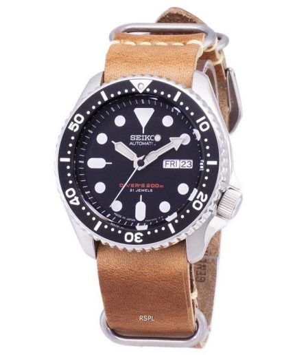 Seiko Automatic SKX007J1-LS18 Diver's 200M Japan Made Brown Leather Strap Men's Watch