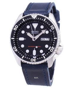 Seiko Automatic SKX007K1-LS13 Diver's 200M Dark Blue Leather Strap Men's Watch