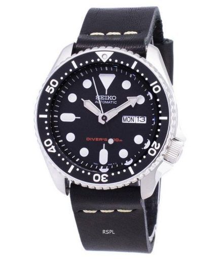 Seiko Automatic SKX007K1-LS14 Diver's 200M Black Leather Strap Men's Watch