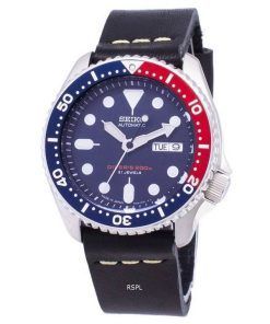 Seiko Automatic SKX009J1-LS14 Diver's 200M Japan Made Black Leather Strap Men's Watch