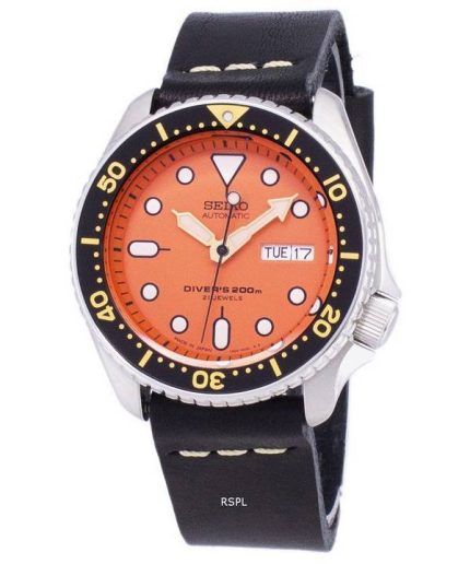 Seiko Automatic SKX011J1-LS14 Diver's 200M Japan Made Black Leather Strap Men's Watch