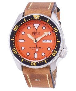 Seiko Automatic SKX011J1-LS17 Diver's 200M Japan Made Brown Leather Strap Men's Watch