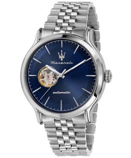 Maserati Epoca Stainless Steel Open Heart Blue Dial Automatic R8823118009 100M Men's Watch