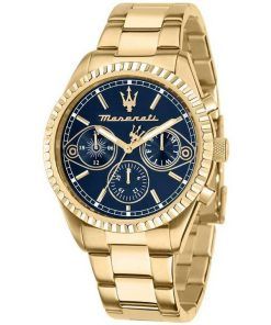 Maserati Competizione Gold Tone Stainless Steel Blue Multifunction Dial Quartz R8853100026 100M Men's Watch