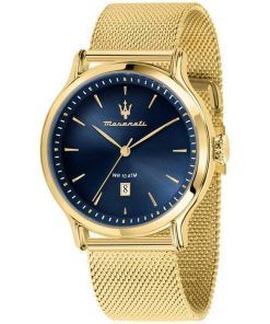 Maserati Epoca Gold Tone Stainless Steel Mesh Blue Dial Quartz R8853118020 100M Men's Watch
