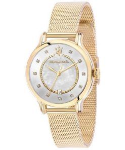 Maserati Epoca Crystal Accents Gold Tone Stainless Steel Mesh Mother Of Pearl Dial Quartz R8853118512 100M Women's Watch
