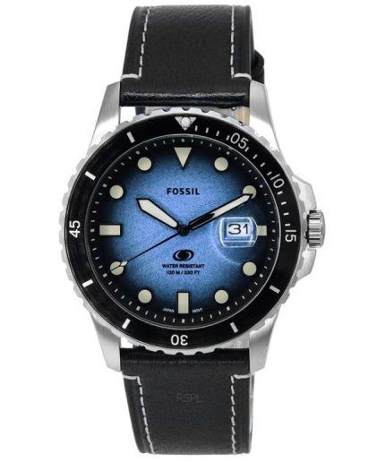 Fossil Blue Dial Black LiteHide Leather Strap Quartz FS5960 100M Men's Watch