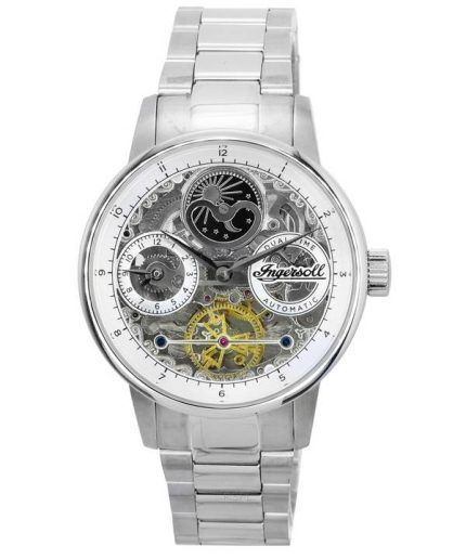 Ingersoll The Jazz Sun and Moon Phase Stainless Steel Skeleton Silver Dial Automatic I07703 Mens Watch