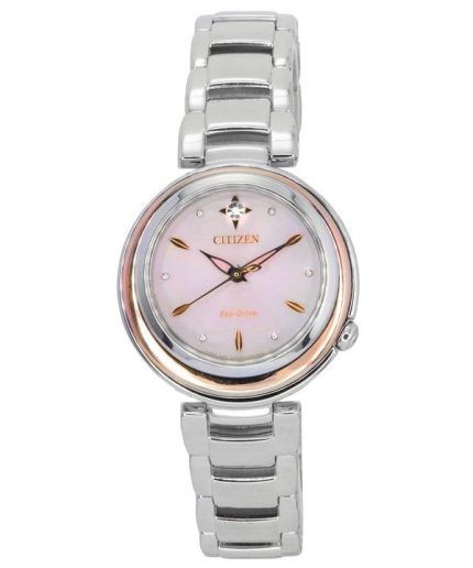 Citizen L Eco-Drive Diamond Accent Stainless Steel Pink Dial EM0589-88X Women's Watch