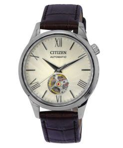 Citizen Calf Leather Strap Open Heart Ivory Dial Automatic NH9130-17A Men's Watch
