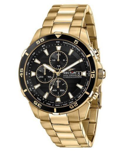 Sector ADV2500 Chronograph Gold Tone Stainless Steel Black Dial Quartz R3273643008 100M Mens Watch