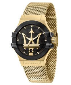 Maserati Potenza Gold Tone Stainless Steel Black Dial Quartz R8853108006 100M Mens Watch