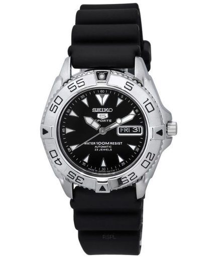 Seiko 5 Sports Rubber Strap Black Dial Automatic SNZB33J2 100M Men's Watch