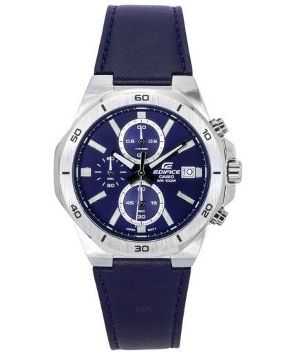 Casio Edifice Standard Chronograph Leather Strap Blue Dial Quartz EFV-640L-2A 100M Men's Watch