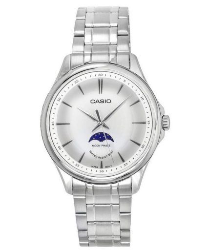 Casio Standard Analog Moon Phase Stainless Steel Silver Dial Quartz MTP-M100D-7A Men's Watch