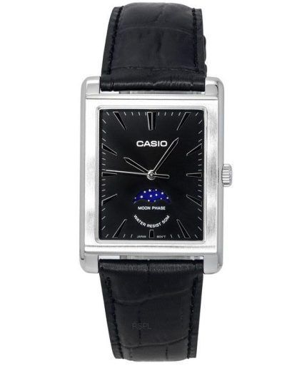 Casio Standard Analog Moon Phase Leather Strap Black Dial Quartz MTP-M105L-1A Men's Watch